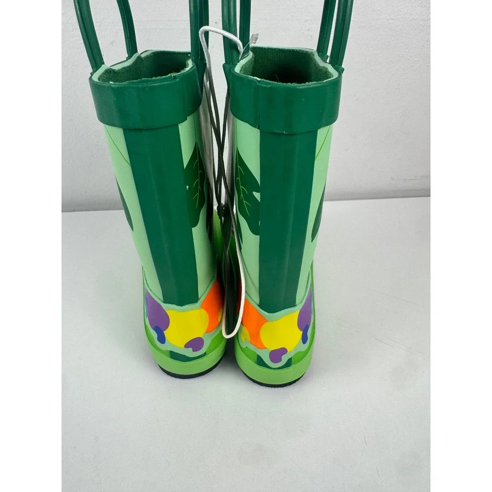 Cat & Jack Toddler Green Caterpillar Rain Boots Size 10 Waterproof Pull On